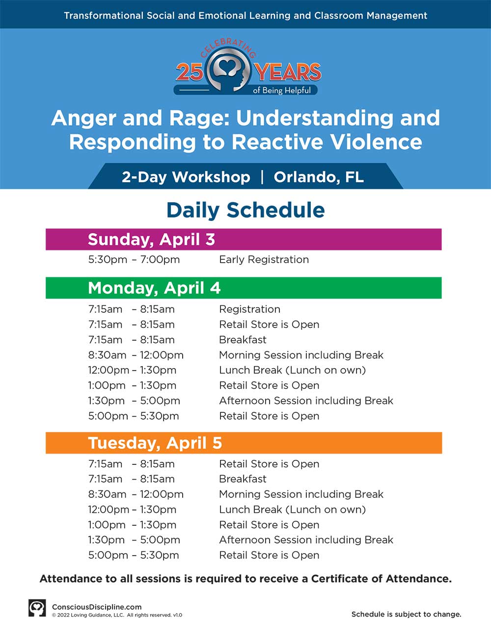 Anger & Rage Workshop Schedule