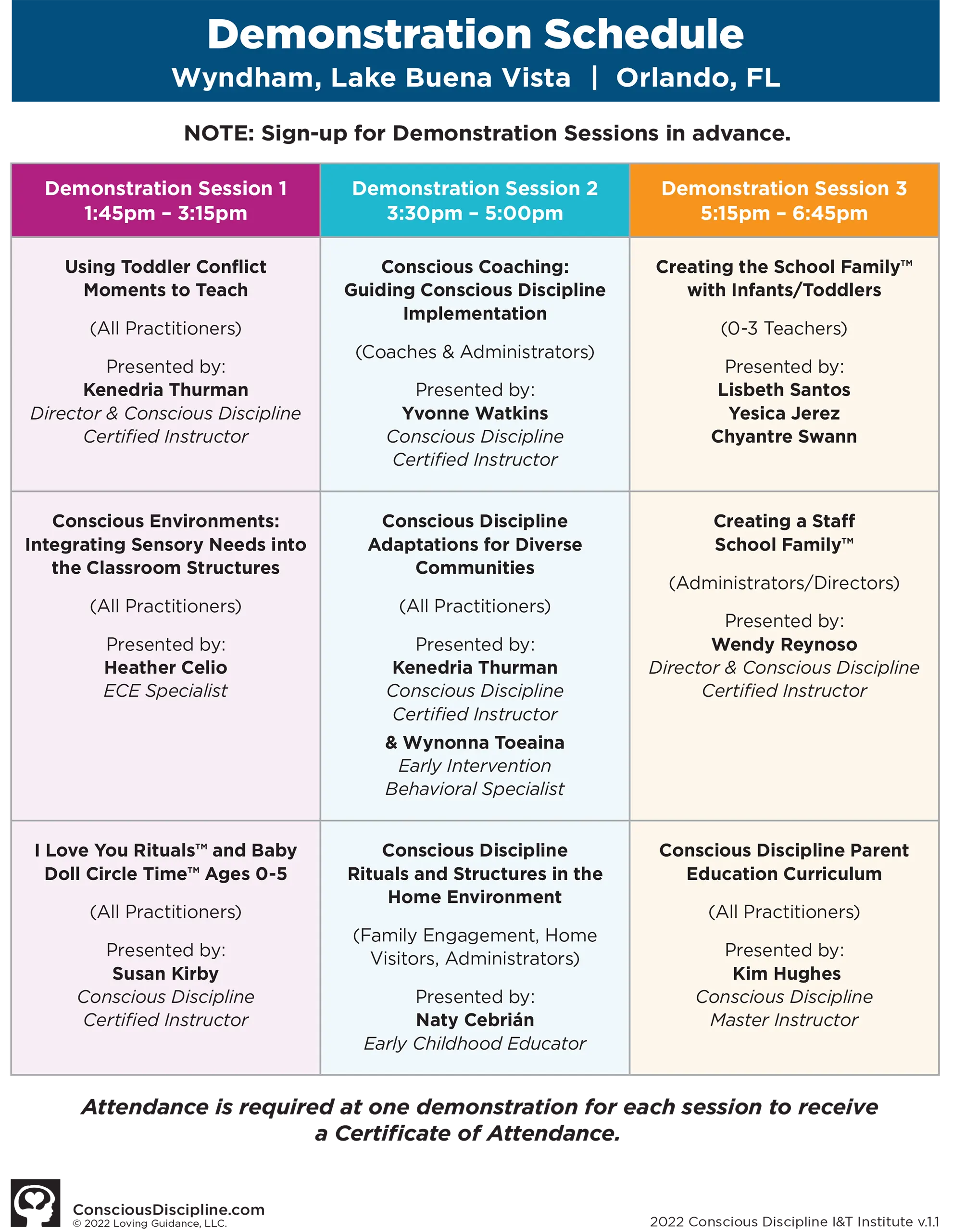 Wydndam Florida 2022 Institute Demo Schedule
