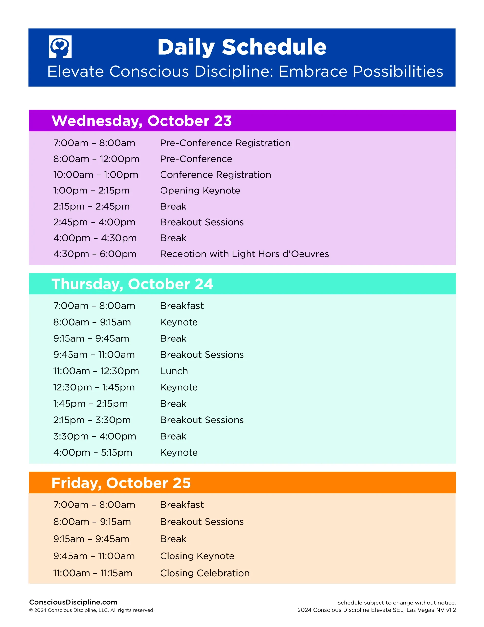 elevate 2024 professional development event schedule