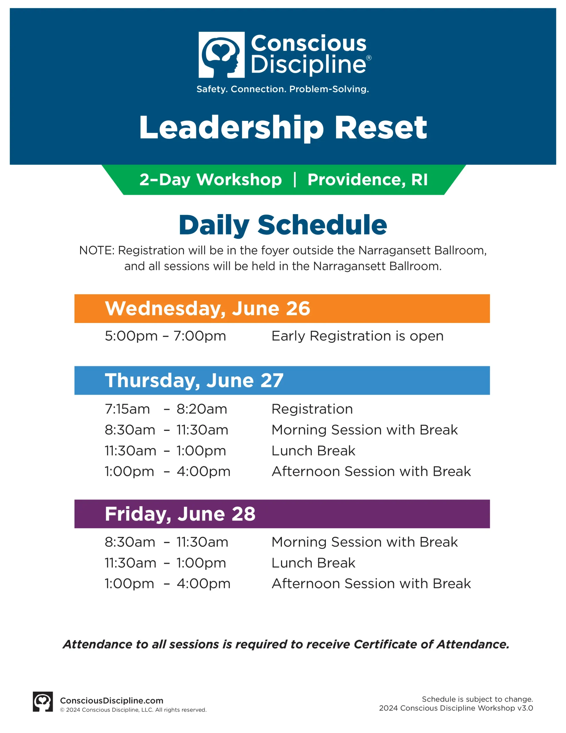 Leadership Reset Professional Development event schedule