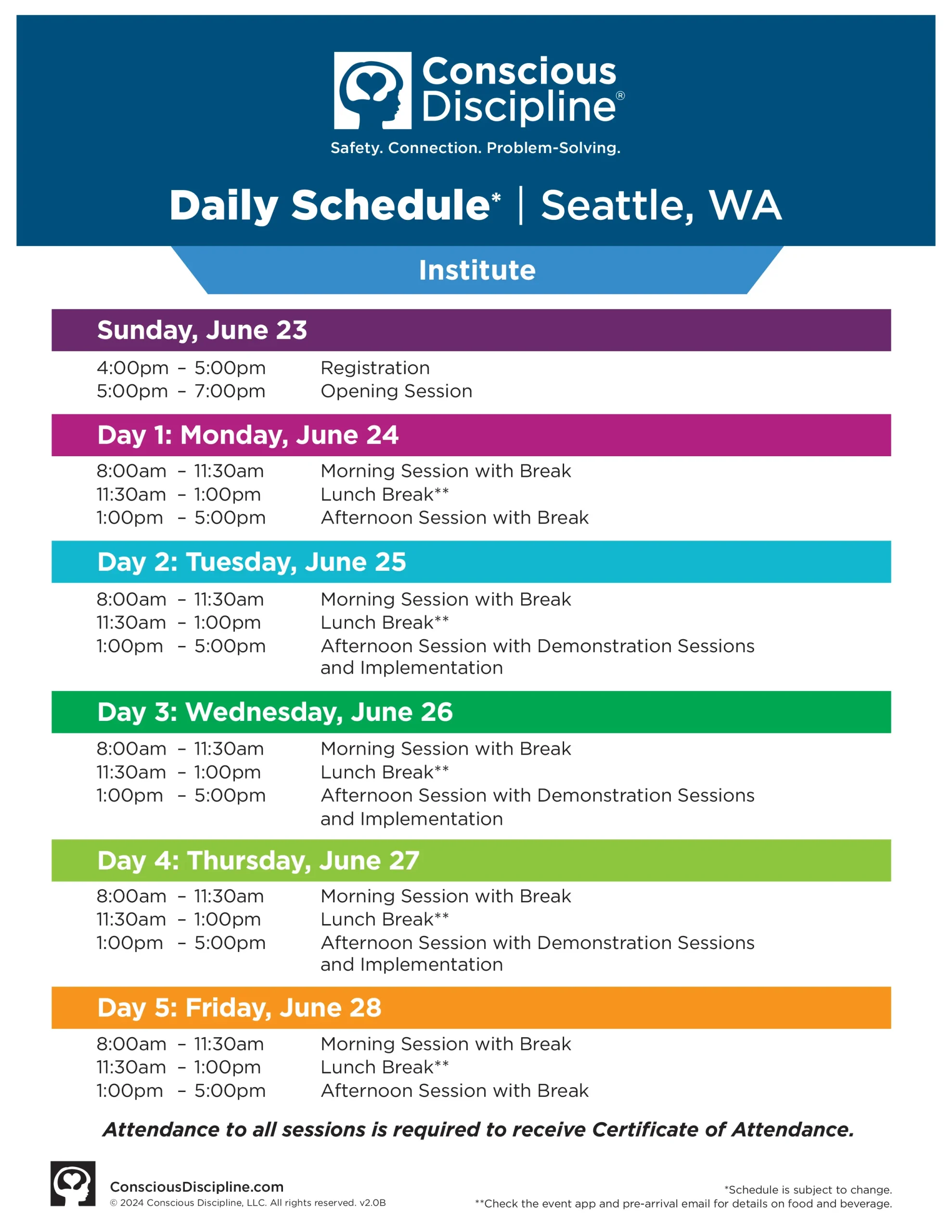 Seattle, WA schedule
