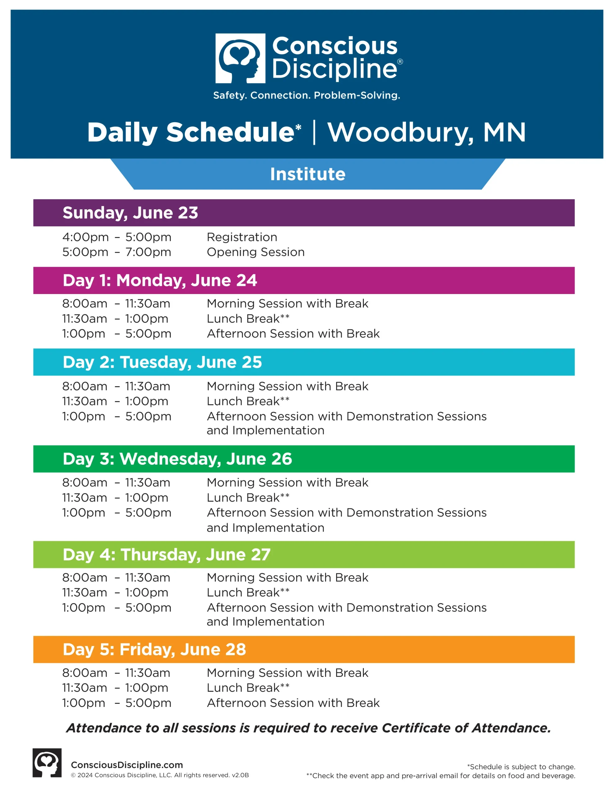Woodbury, MN schedule
